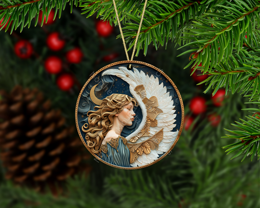 Celestial Winter Angel with Gold Wings Christmas Ornament