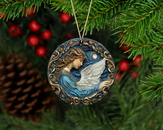 Moonlit Guardian Angel Christmas Ornament