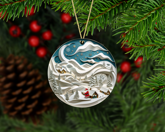 Snowy North Pole Village with Santa Christmas Ornament
