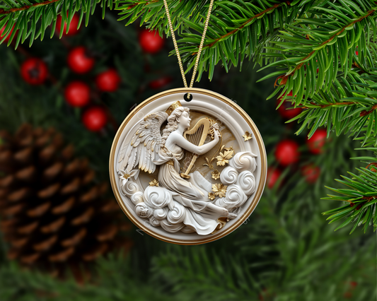 Angel With Golden Harp Christmas Ornament
