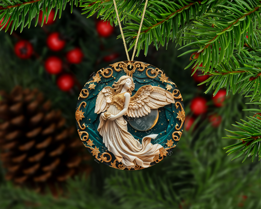 Golden Moon Angel Christmas Ornament