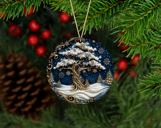 Snowy Gold Tree Christmas Ornament