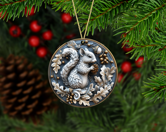Winter Squirrel With Pinecone Christmas Ornament