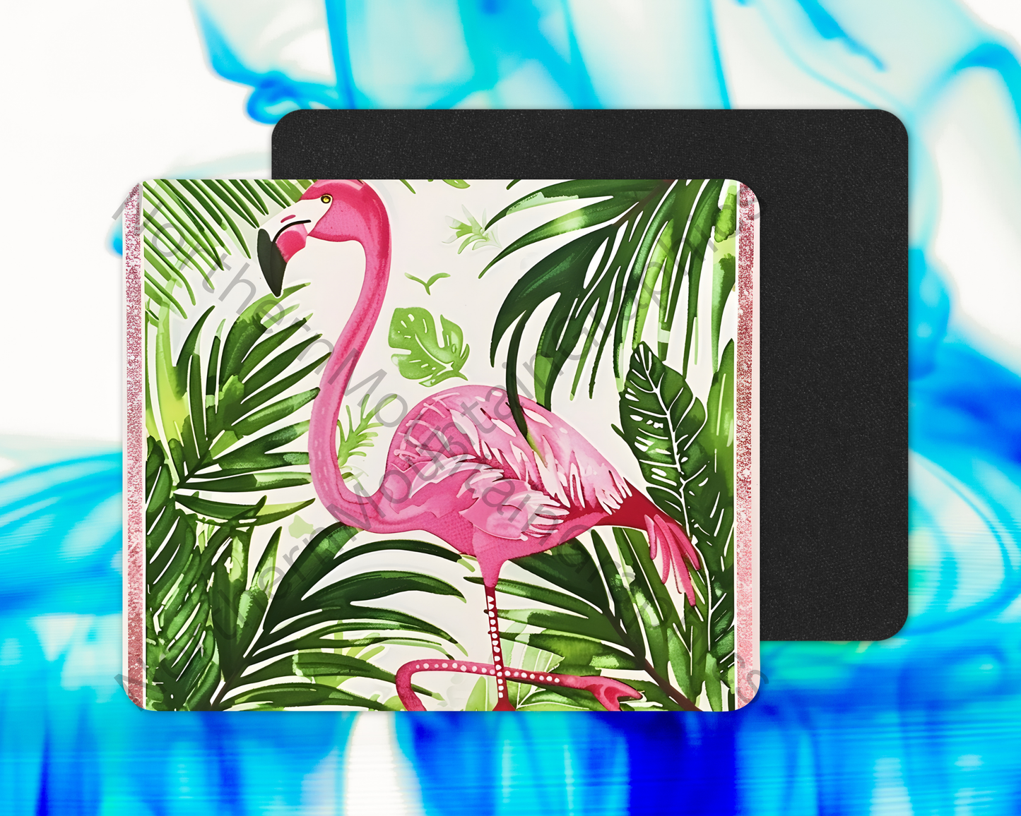 Tropical Green Flamingo Mouse Pad