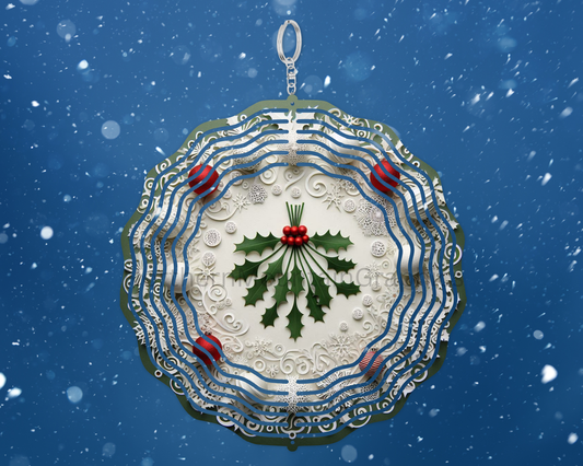 Holly Berry Christmas Wreath Wind Spinner