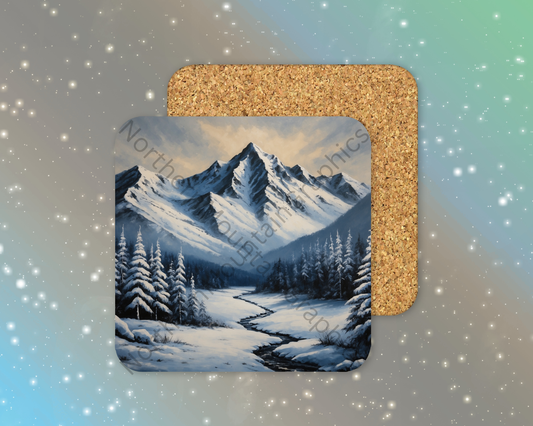 Majestic Mountain Ridge at Dawn Winter Square Coaster