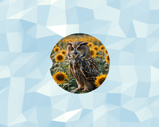 Owl in Sunflower Field Car Coaster