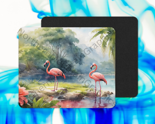 Sunlit Flamingo Pair Mouse Pad