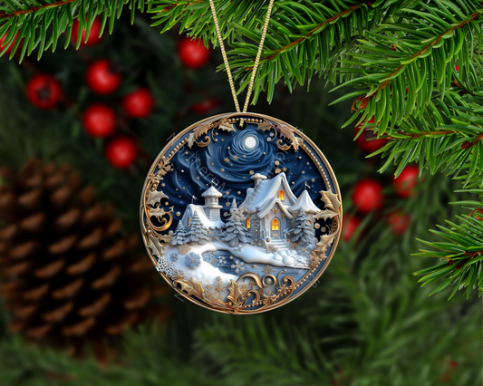 Moonlit Winter Village Christmas Ornament