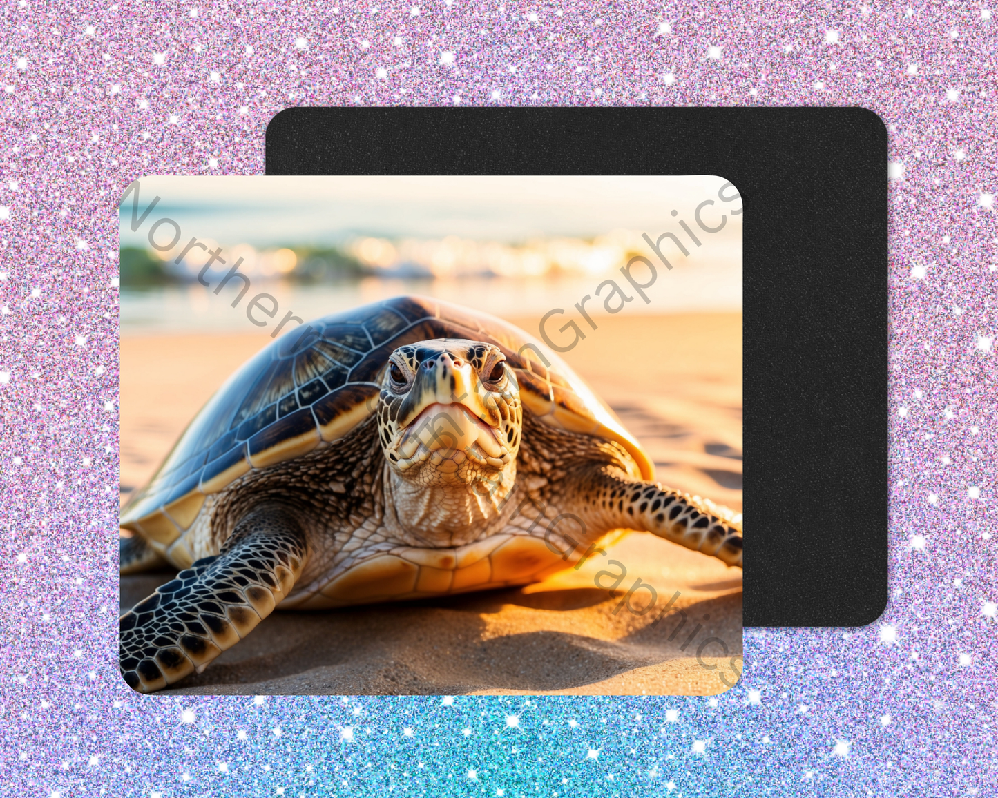 Golden Sunset Sea Turtle Mouse Pad
