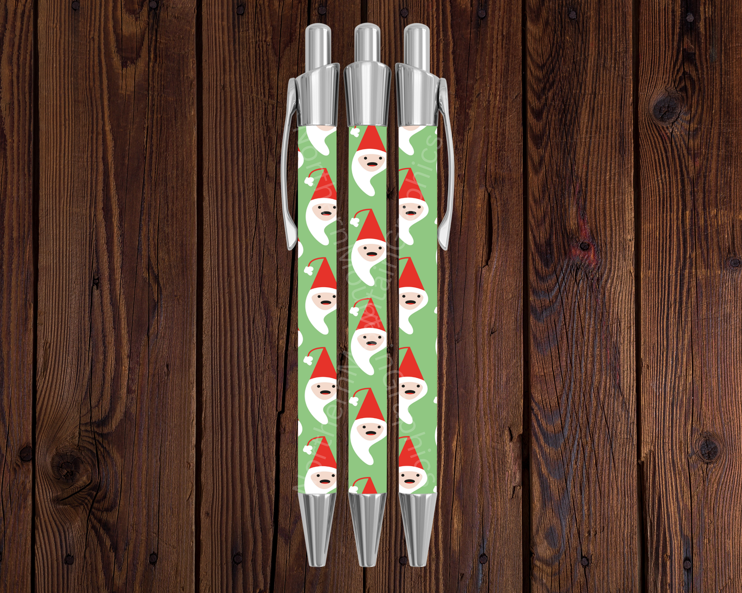 Cute Santa Faces Green Christmas Pen