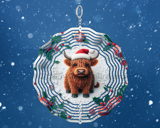 Highland Cow Christmas Wind Spinner