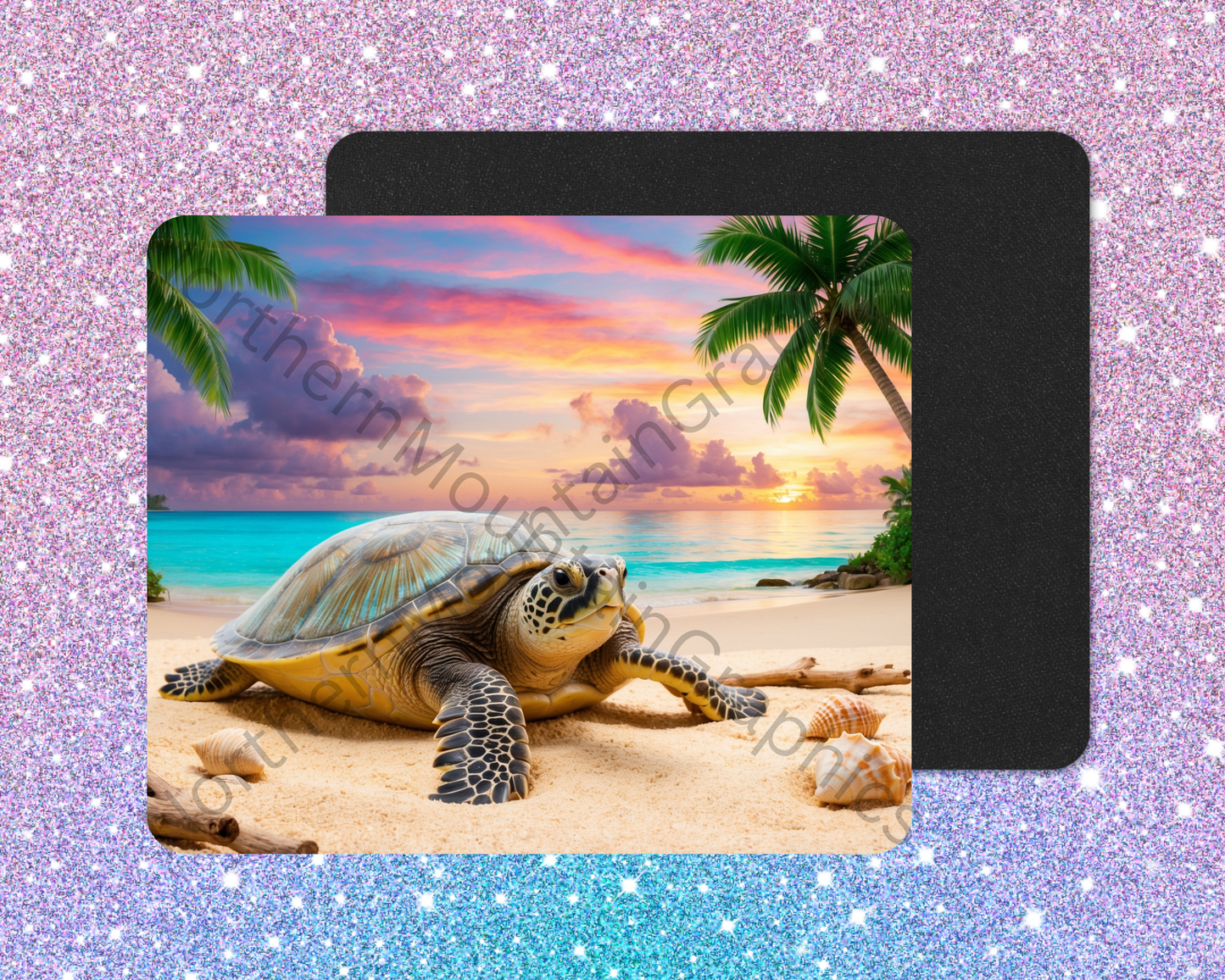 Vibrant Sunset Sea Turtle Mouse Pad
