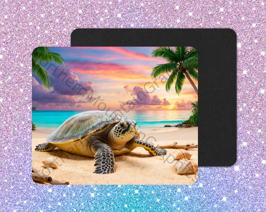 Vibrant Sunset Sea Turtle Mouse Pad