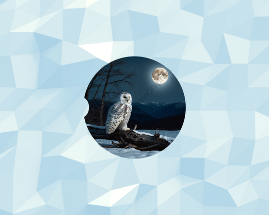 Snowbound Moon Owl Watcher Car Coaster