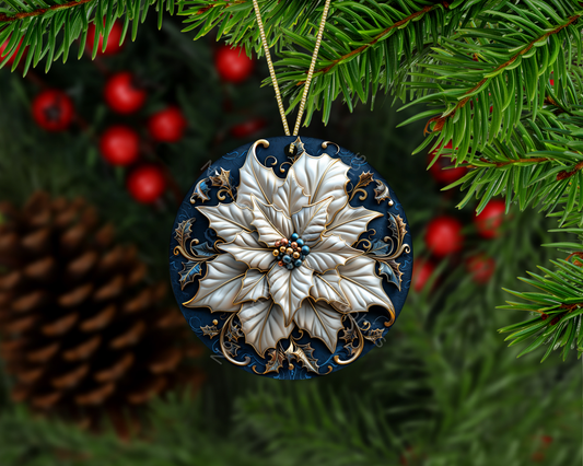 White Poinsettia Bloom Christmas Ornament