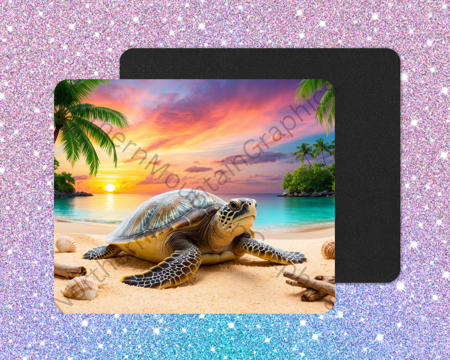 Tropical Sunset Calm Sea Turtle Mouse Pad