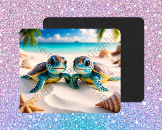 Adorable Beach Sea Turtle Twins Mouse Pad