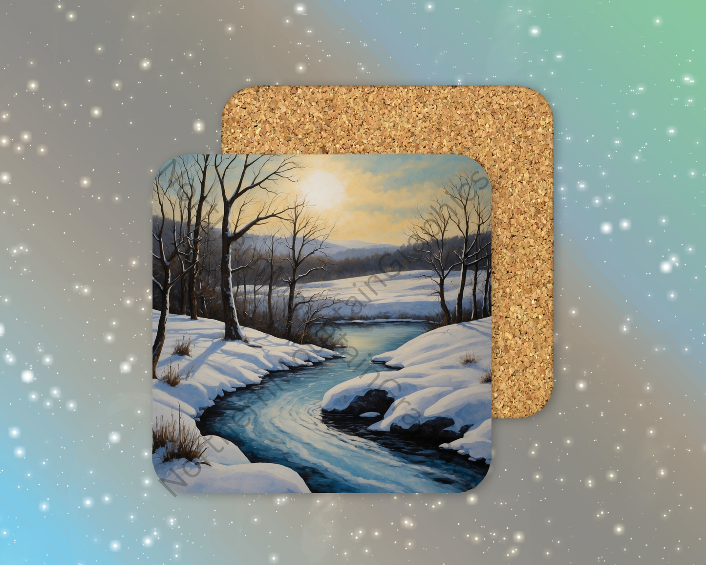 Winter Sunrise Over Frozen River Winter Square Coaster