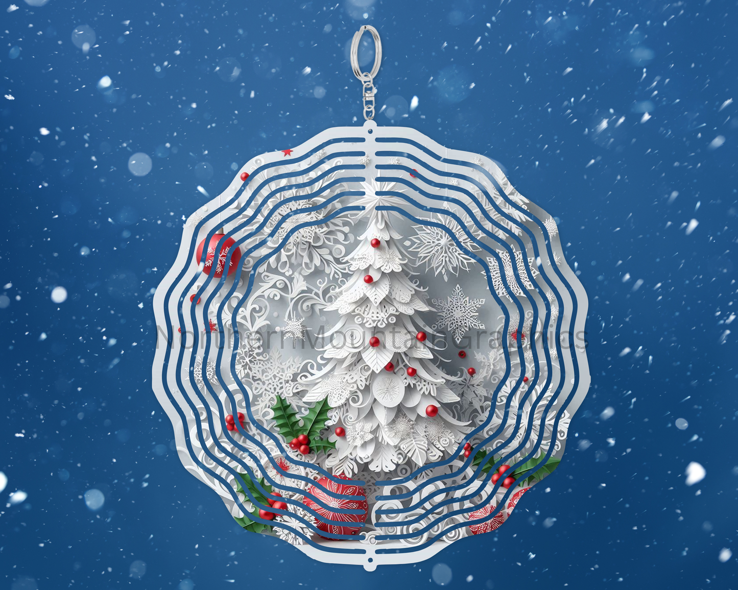 Snowy Holiday Tree Wind Spinner