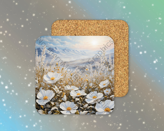 Golden Winter Meadow Winter Square Coaster