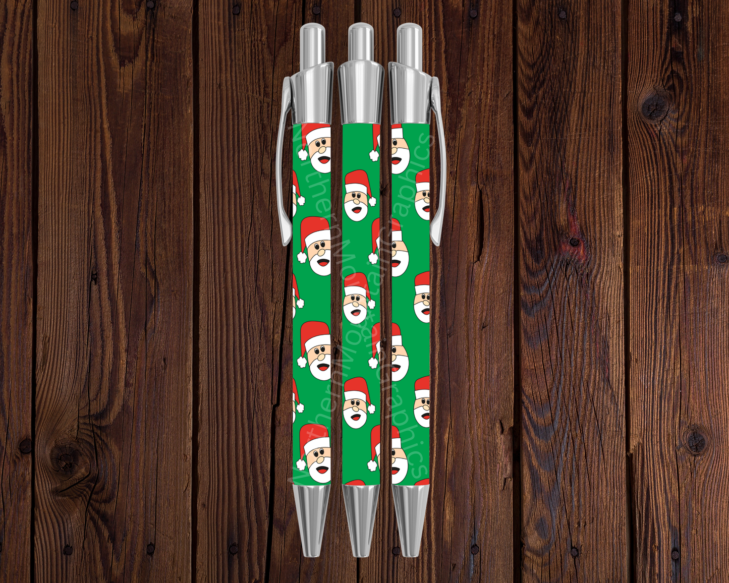 Santa Faces on Green Christmas Pen