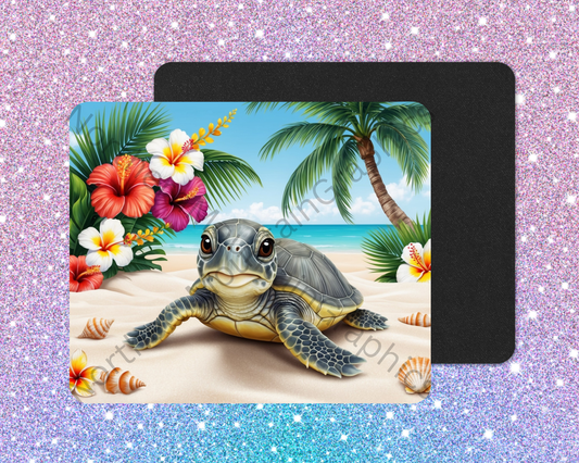 Blooming Beach Baby Sea Turtle Mouse Pad