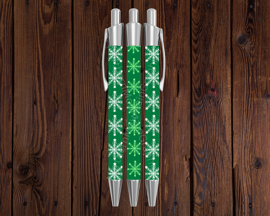 Green Snowflakes Pattern Christmas Pen