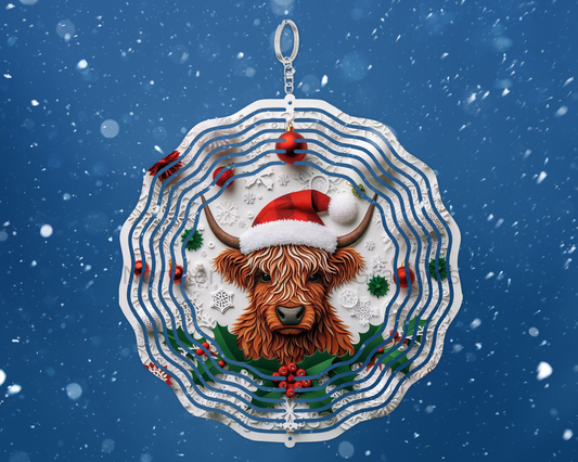 Christmas Highland Cow Wind Spinner