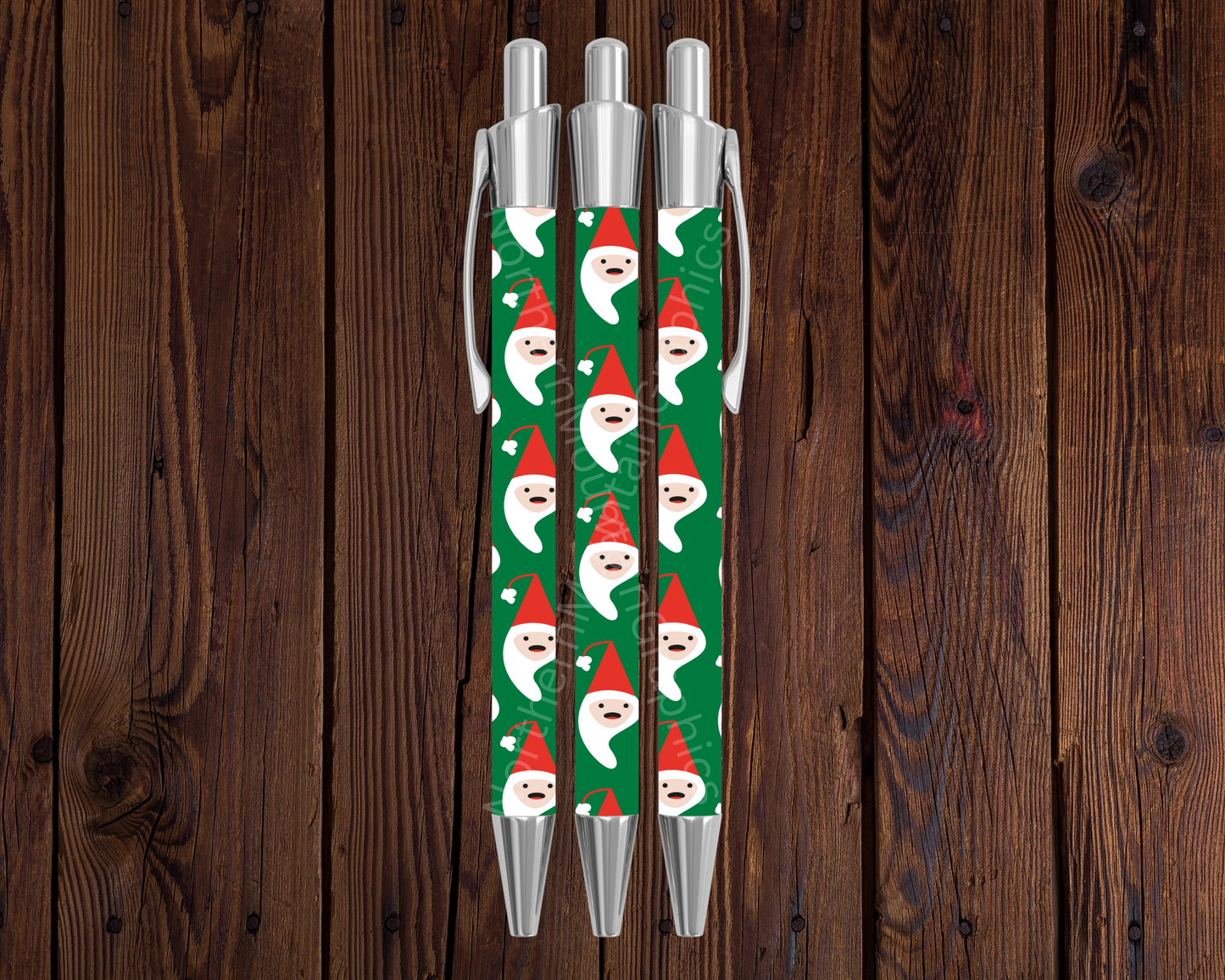 Santa Faces on Dark Green Christmas Pen