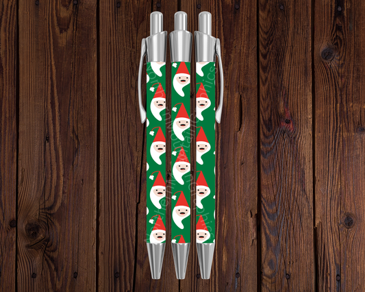 Santa Faces on Dark Green Christmas Pen