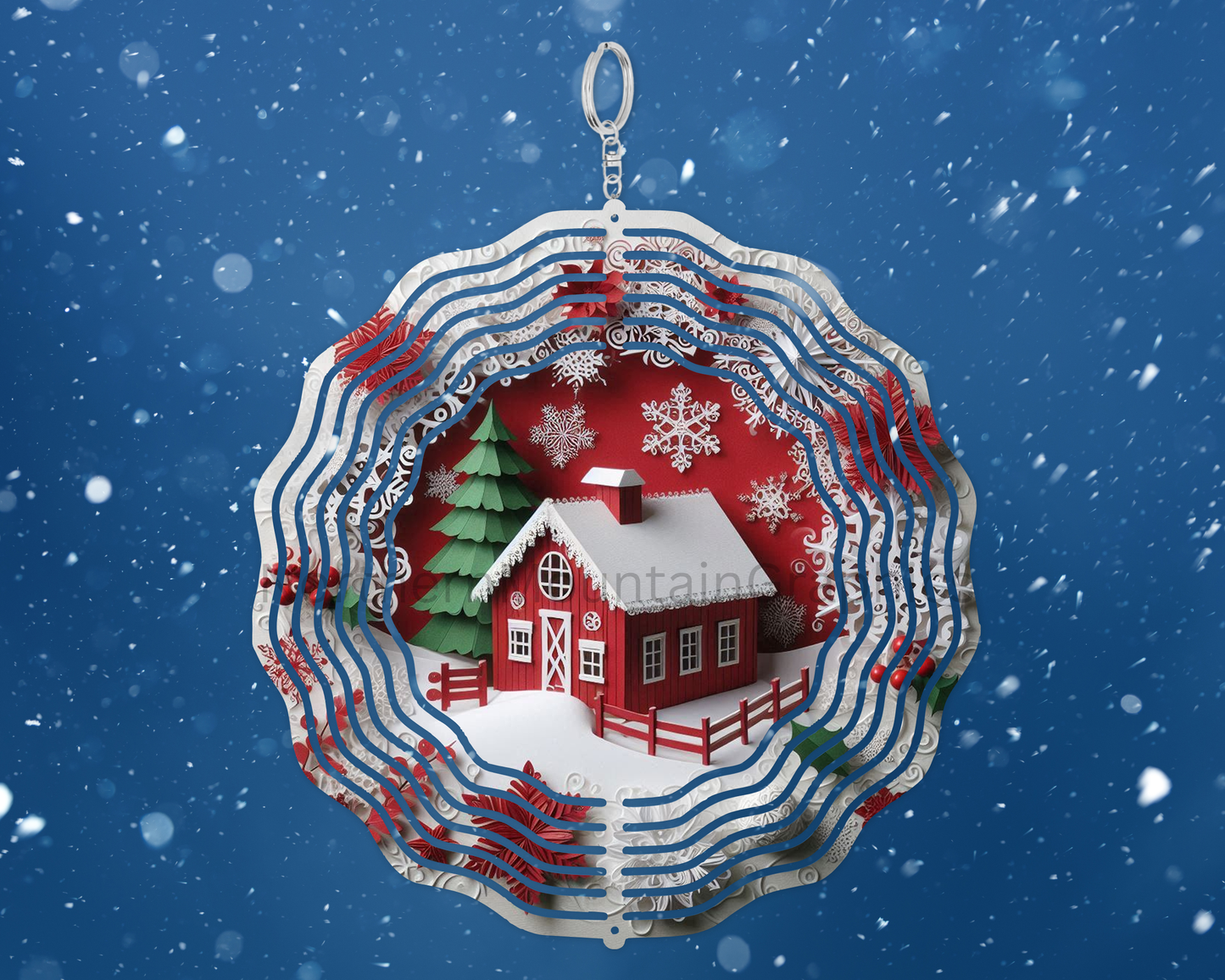 Snowy Holiday Cottage Wind Spinner