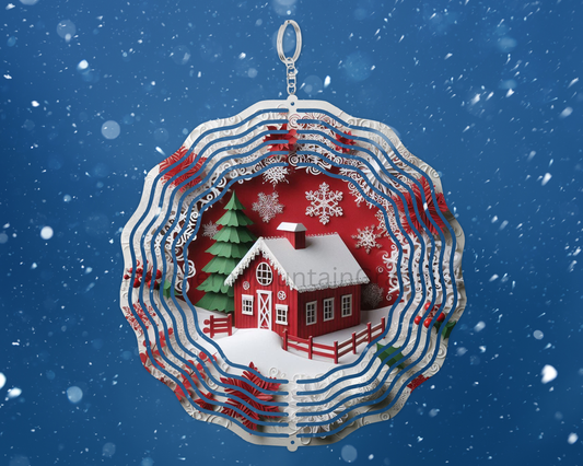 Snowy Holiday Cottage Wind Spinner