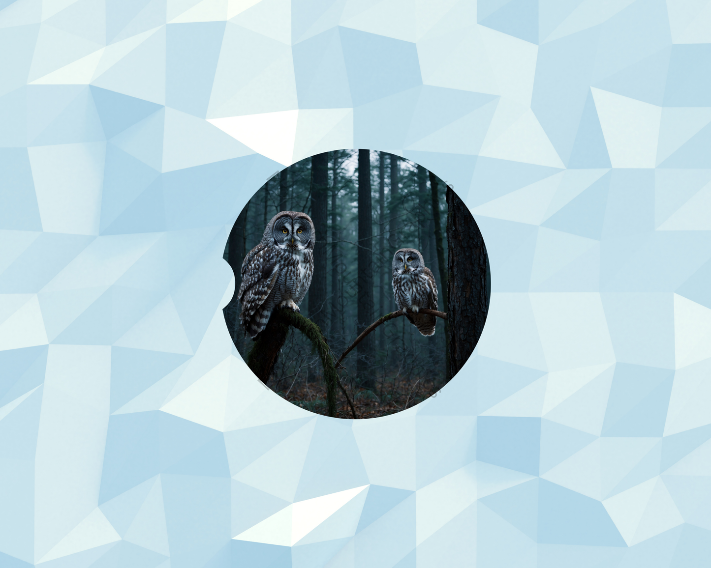 Twilight Woodland Owl Pair Car Coaster