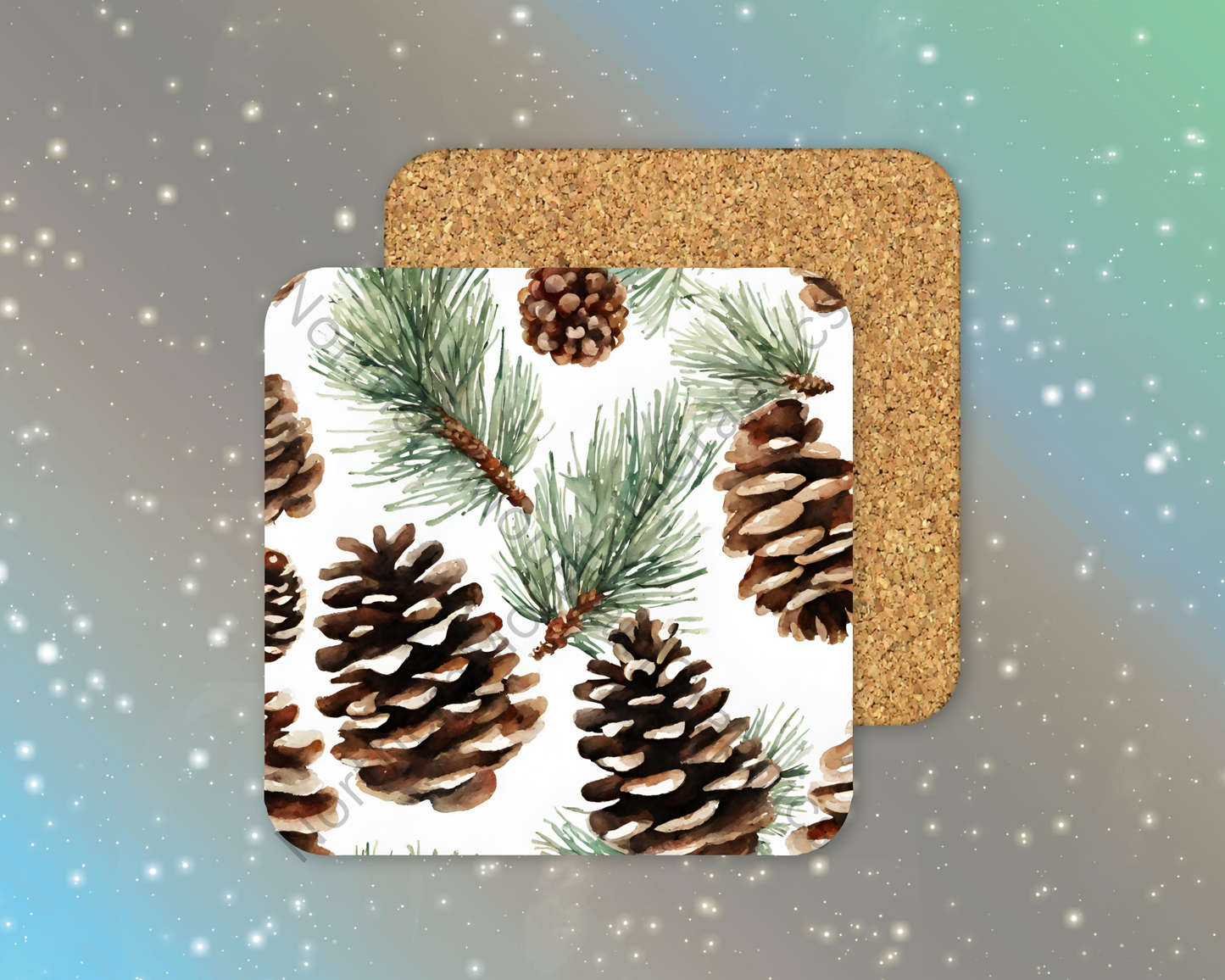 Pinecones & Evergreen Branches Winter Square Coaster