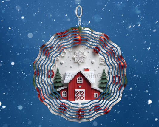 Festive Winter Barn Wind Spinner