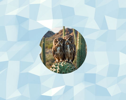 Desert Cactus Owl Companions Car Coaster