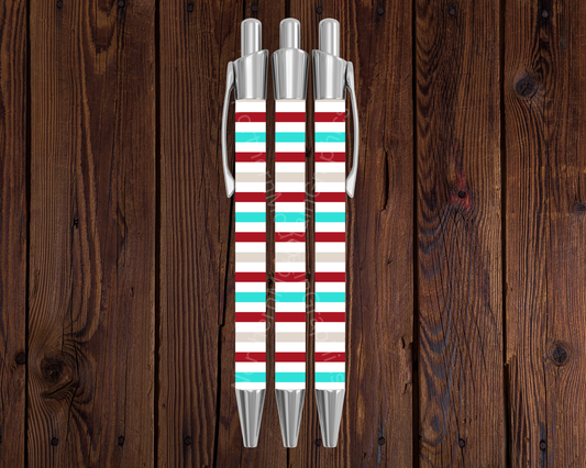 Red, Teal, White Stripes Christmas Pen