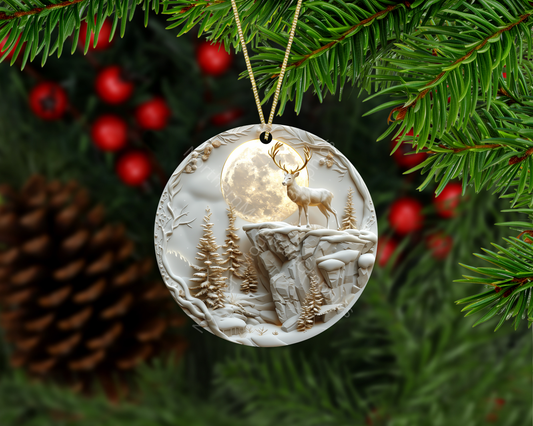Lunar Watcher on the Snowy Summit Christmas Ornament