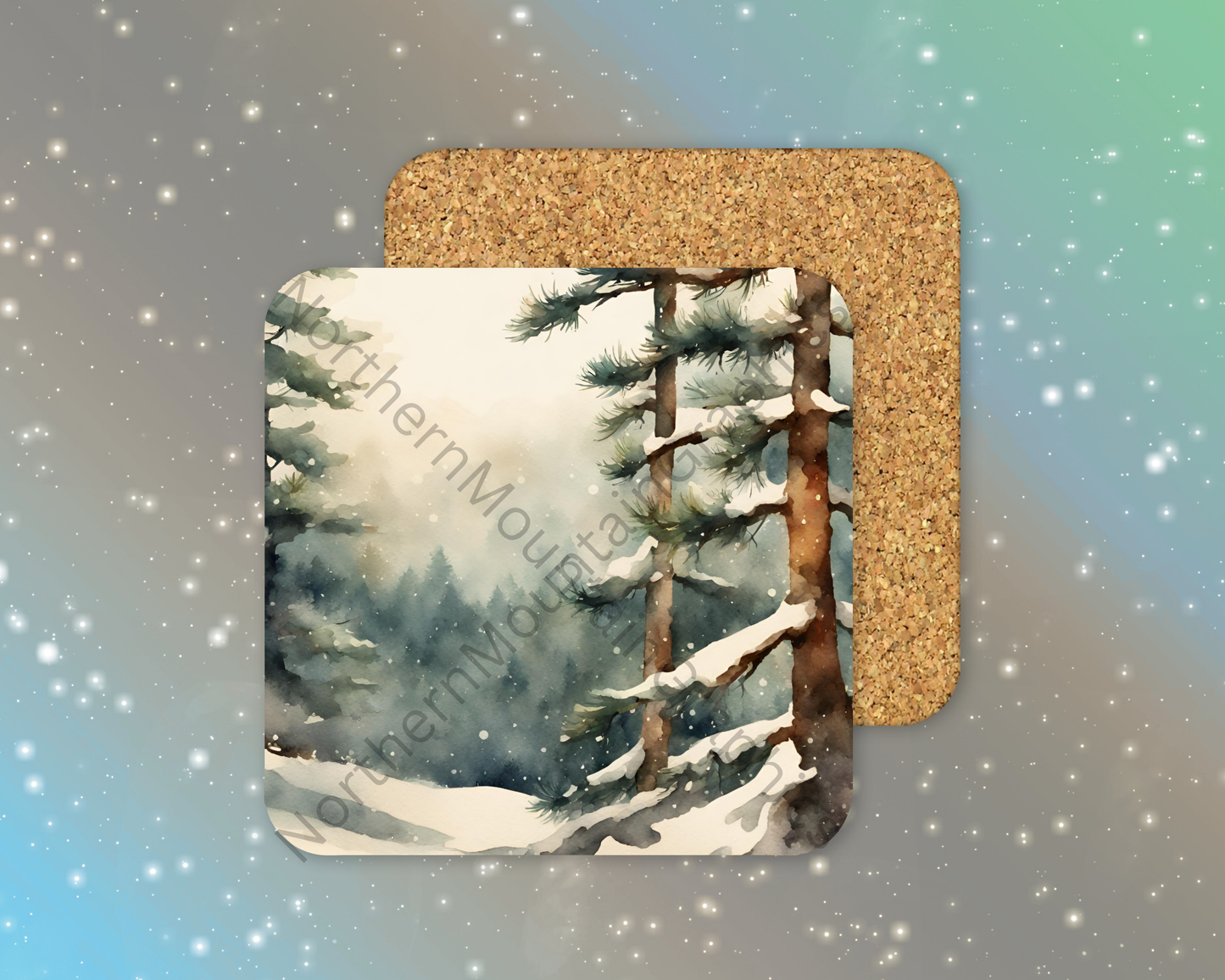 Misty Winter Pines Winter Square Coaster