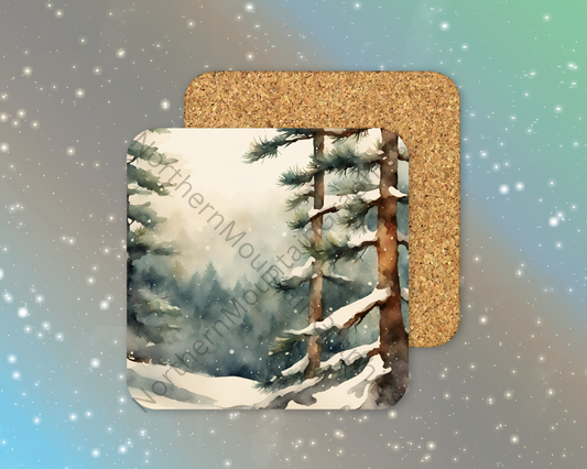 Misty Winter Pines Winter Square Coaster