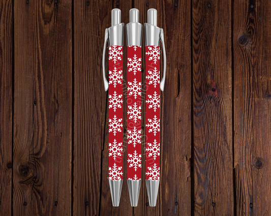 White Snowflakes on Red Christmas Pen