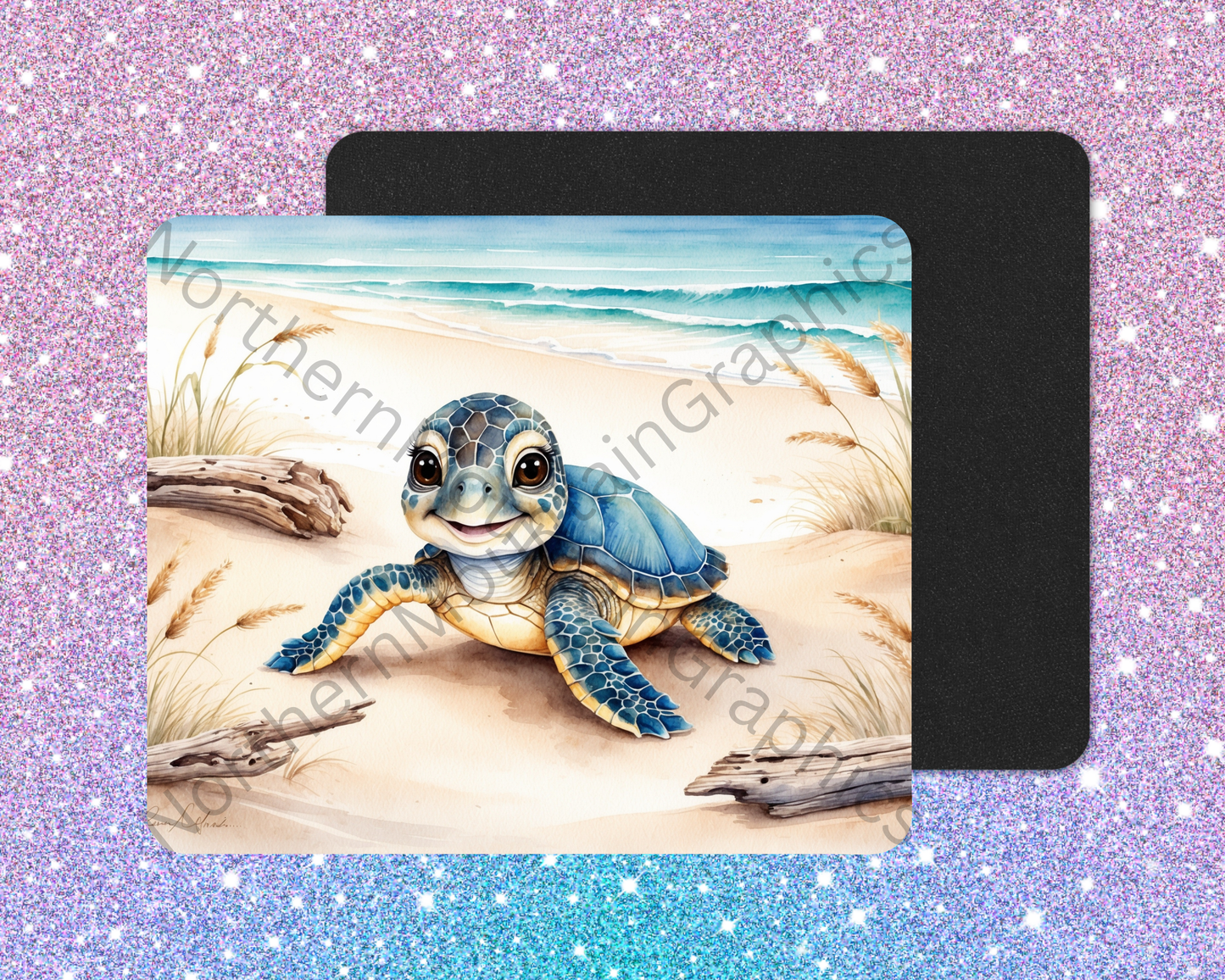 Watercolor Beach Sea Turtle Mouse Pad
