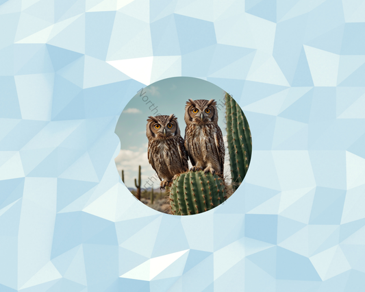 Desert Cactus Owl Companions Car Coaster