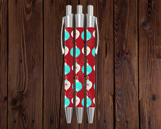 Teal & White Ornaments Christmas Pen