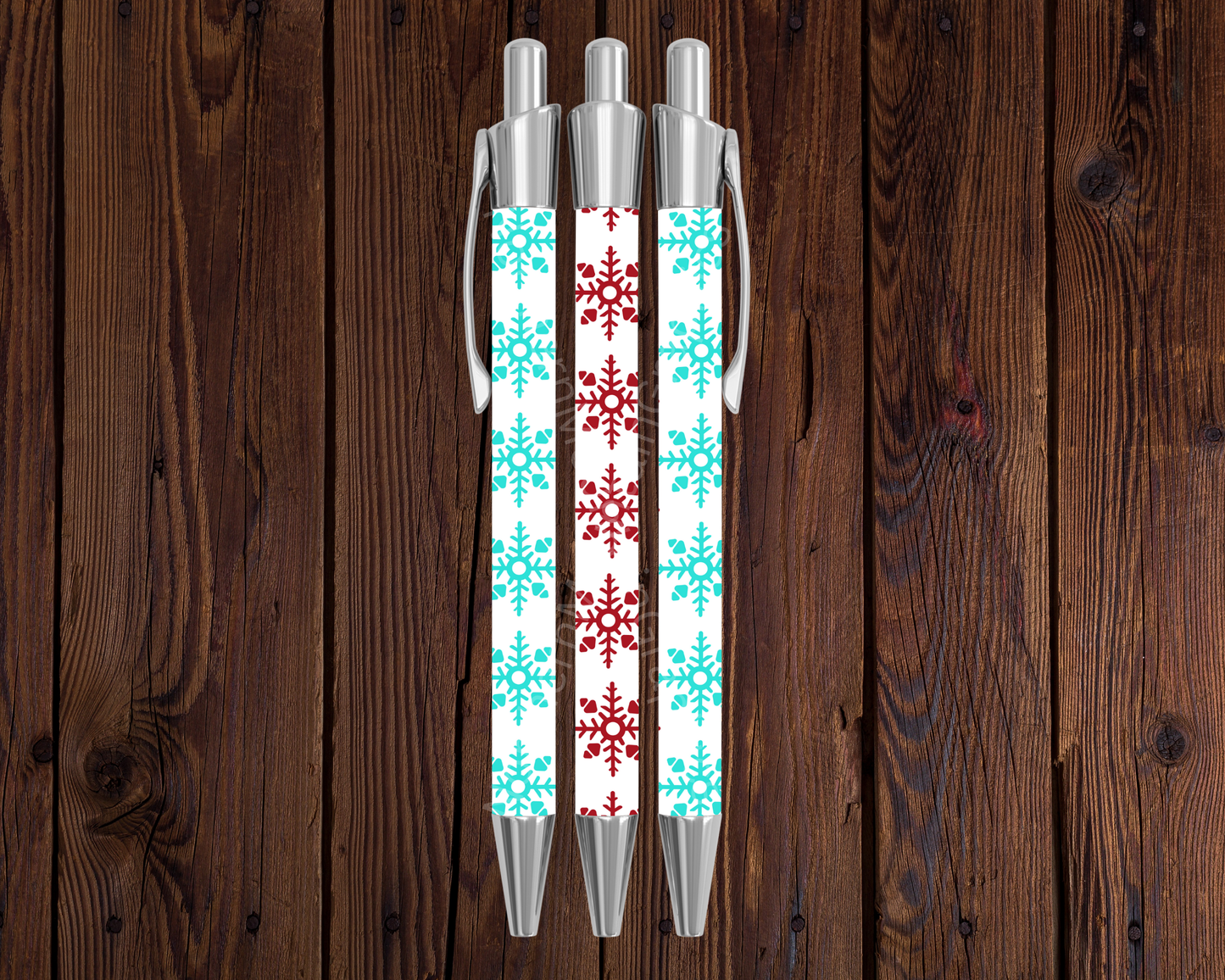 Teal & Red Snowflakes Christmas Pen