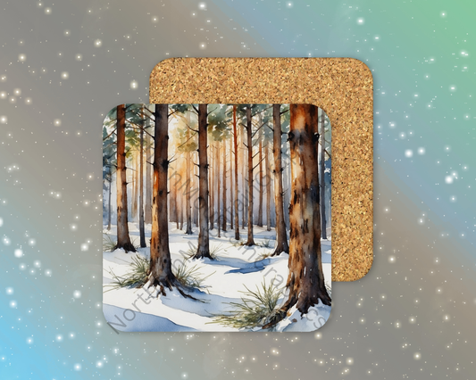 Winter Sunrise Through Pines Winter Square Coaster