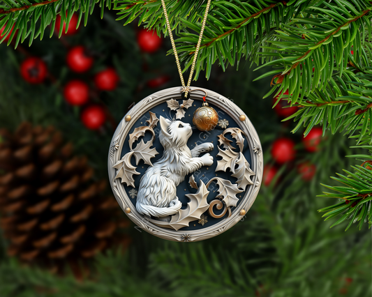 Playful Kitten With Ornament Christmas Ornament