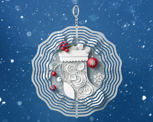 Holly Trimmed Stocking Wind Spinner