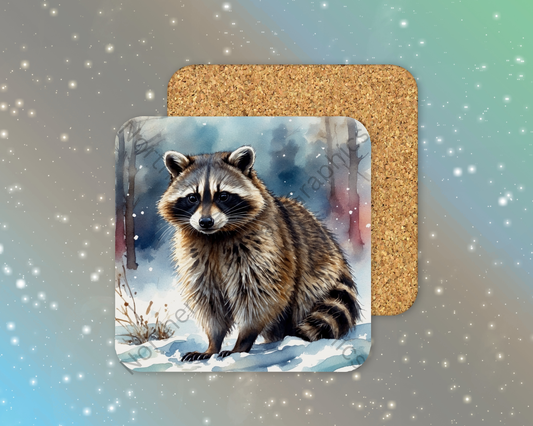 Winter Raccoon Winter Square Coaster